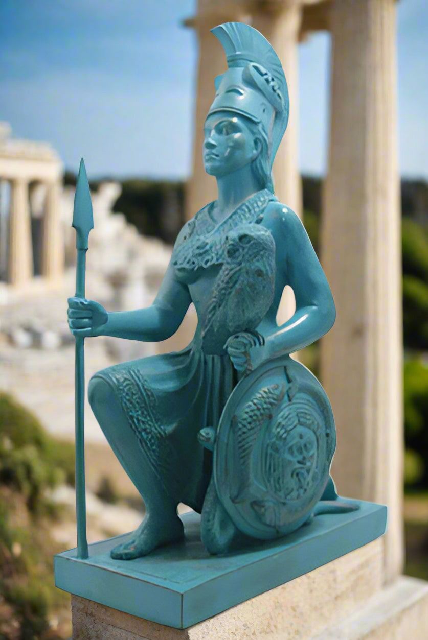 Greek Goddess Athena Owl Spear statue