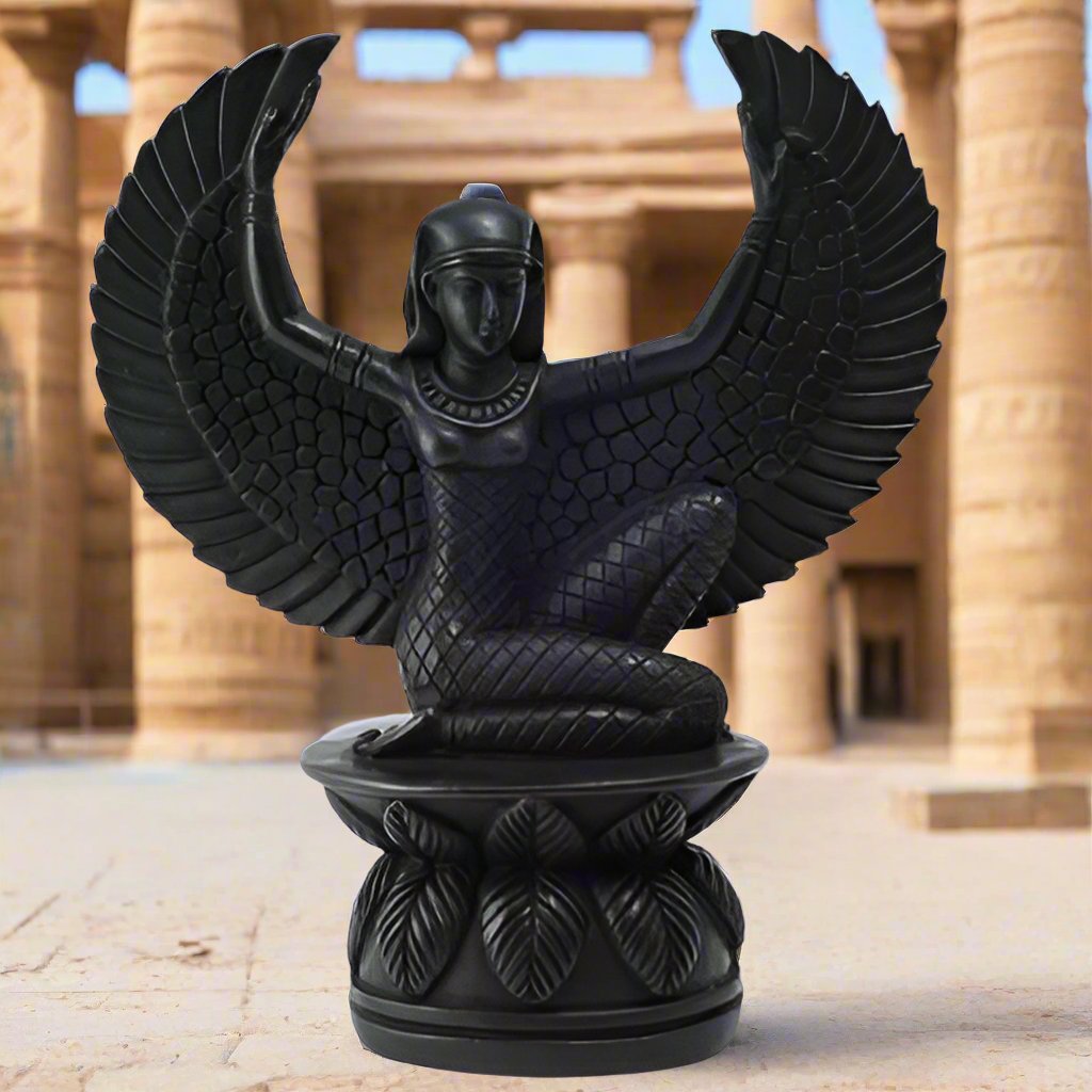 Egyptian Black Winged Isis statue