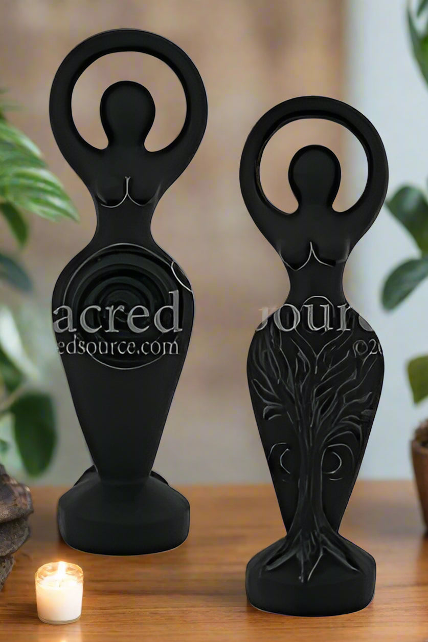 Black Spiral Goddess statue Abby Willowroot