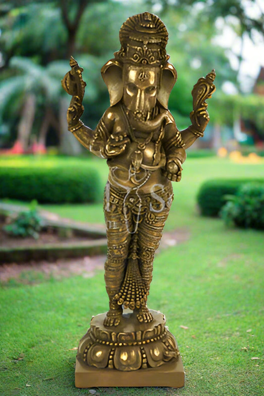 Ganesh Hindu God standing statue cold cast bronze