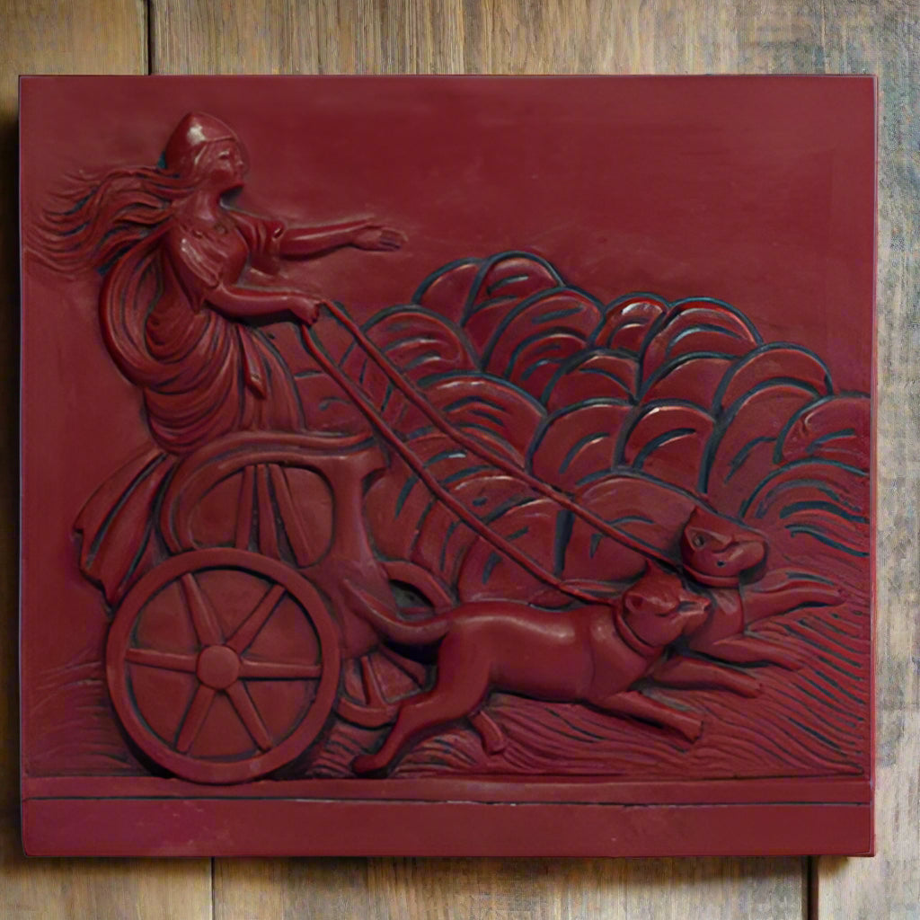 Freya Norse Goddess Chariot Cats plaque