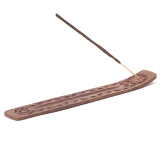 Carved Wooden Incense Holder with Flower Design