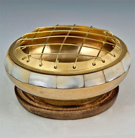 Brass Mother of Pearl Incense Burner 3 in