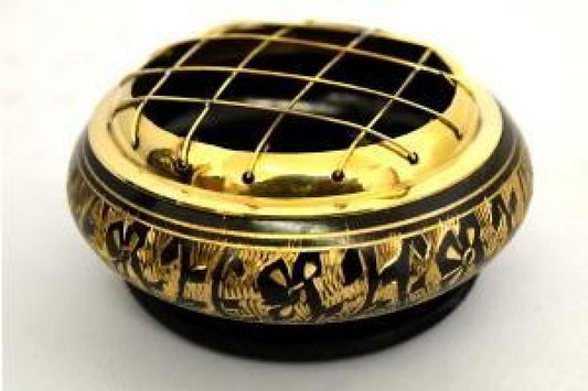 Black Carved Brass Screen Charcoal Burner
