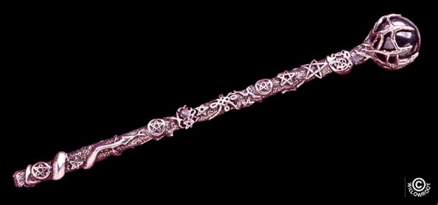 Pentacle Witch Wand with Obsidian Sphere