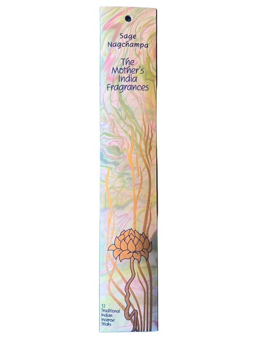 Sage Nag Champa incense stick packaging on a blue background