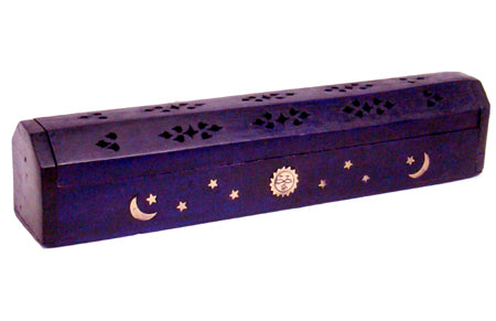 Moon and Star Wooden Incense Box and Holder