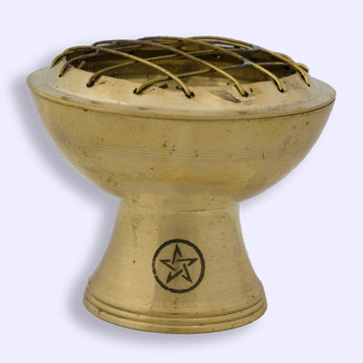 Travel sized brass pentacle incense burner 2 1/2 in